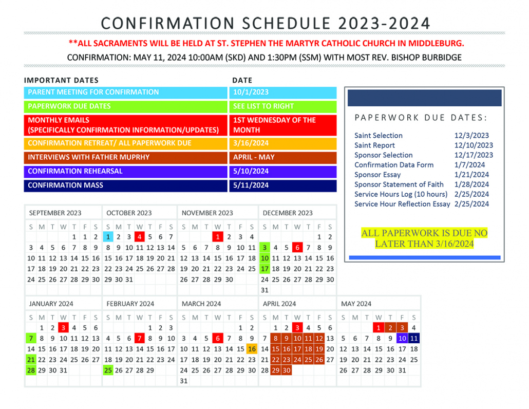 SKD Confirmation Calendar 