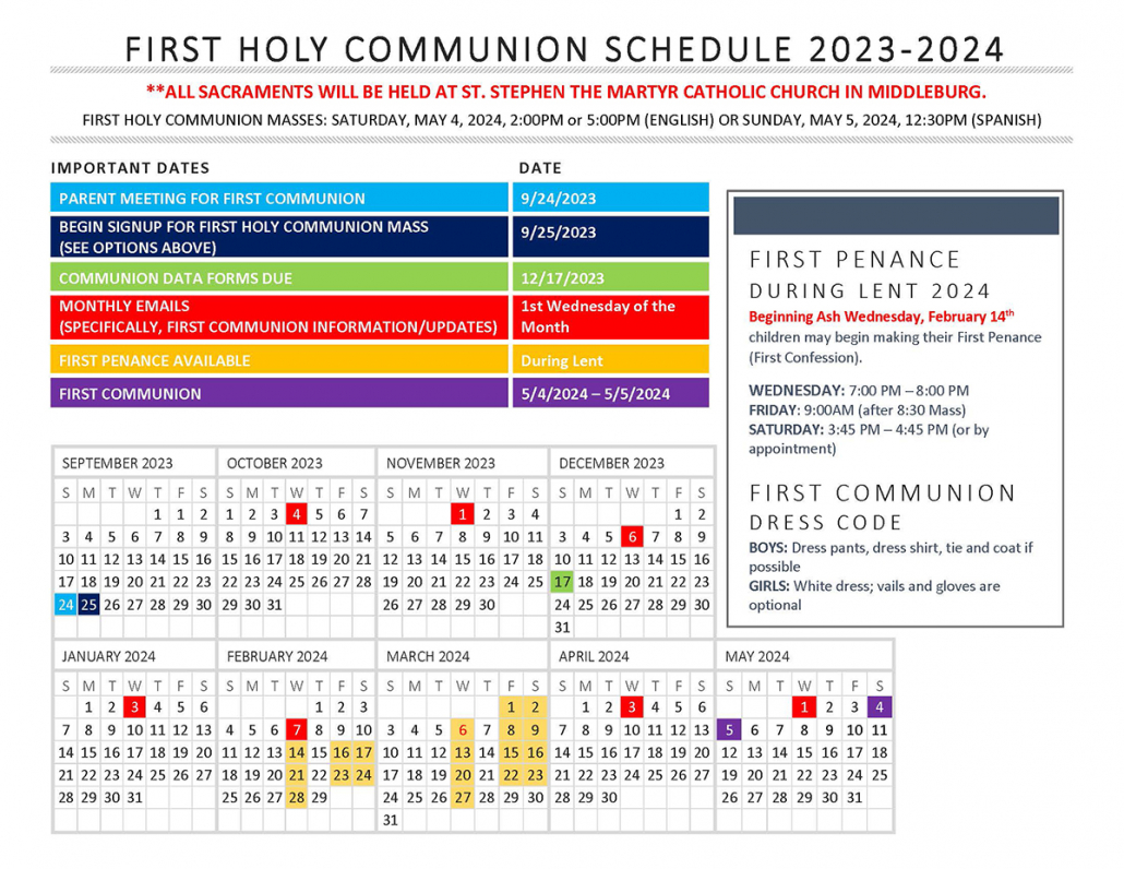 SKD First Holy Communion Calendar