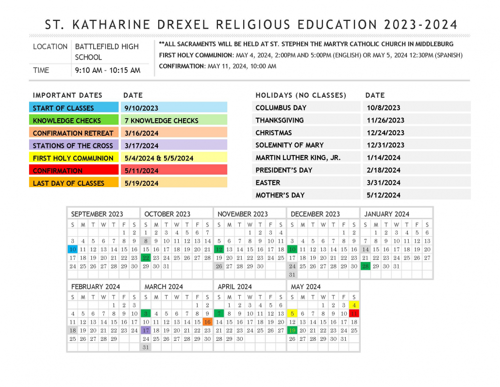 SKD Religious Education Calendar